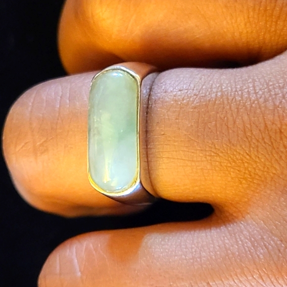 Celadon Jade Bar Silver Ring Size 8